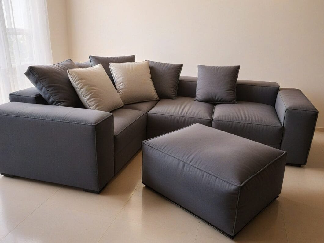 Wygodna, grafitowa kanapa narożna z prostym designem, idealna do współczesnego salonu - Esperanza