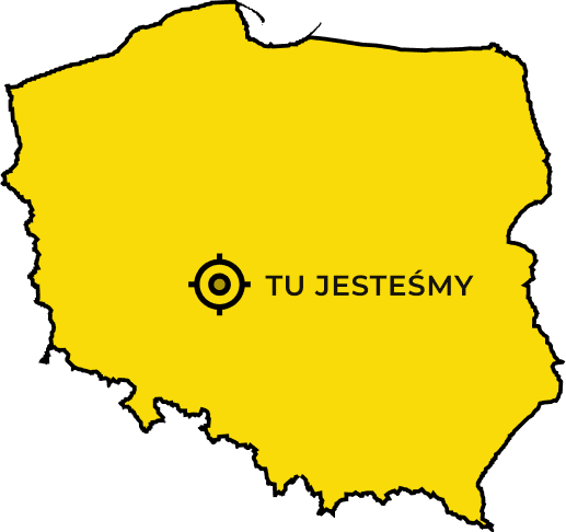 Mapa Polski z celownikiem "tu jestesmy"