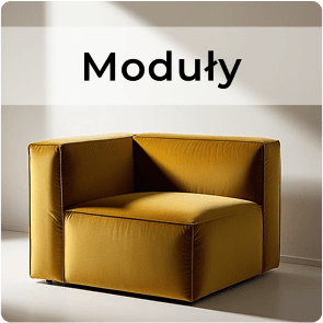 Elegancki, złoty moduł oświetlony delikatnym dziennym światłem oraz napis nazwy kategorii "Moduły"